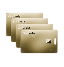 Vier gestapelte goldene Ondrela Tracker-Karten – beliebtestes Set